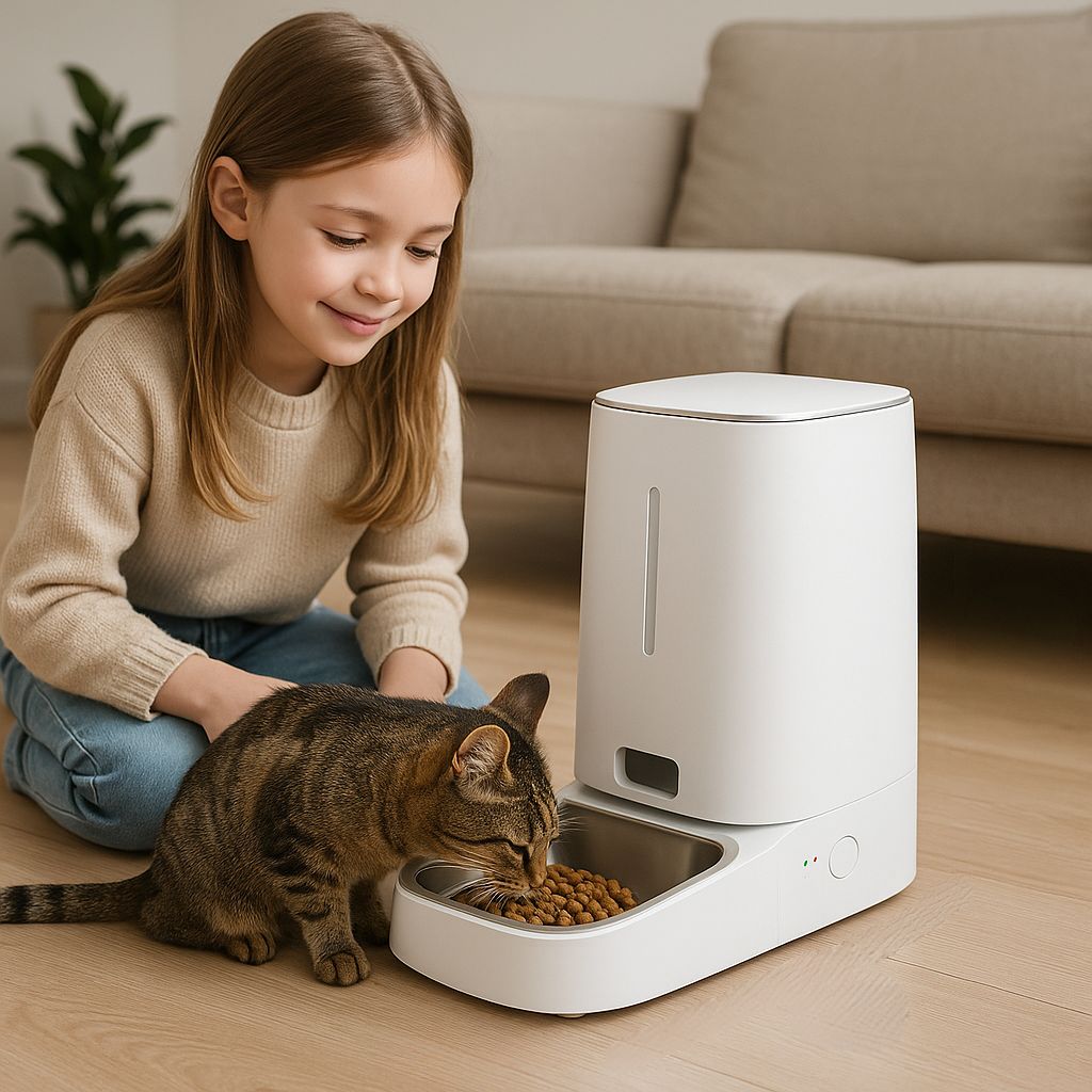 Distributeur de croquette pour chat PetSmart chatou deguiste avec une fillette