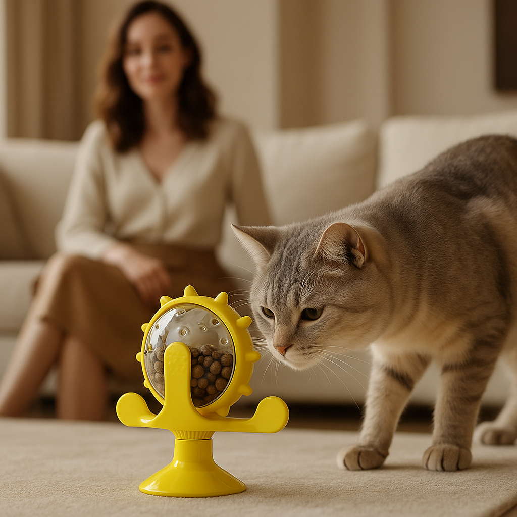 Gamelle Ludique Chat FelinStimul chat a cote une dame