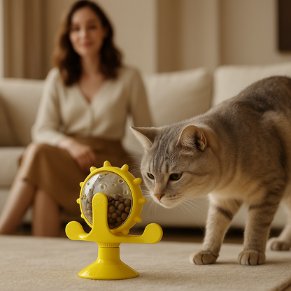 Gamelle Ludique Chat FelinStimul chat a cote une dame