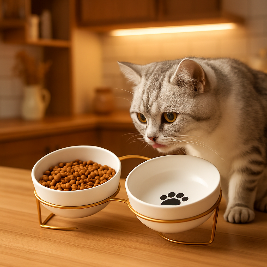 Gamelle céramique pour chat Confort Surélevée chat dans la cuisine