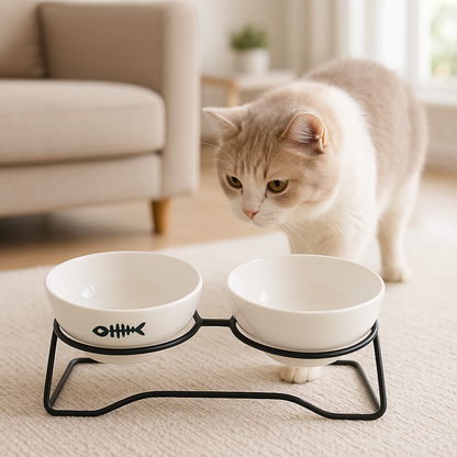 Gamelle céramique pour chat Confort Surélevée chat dans le salon