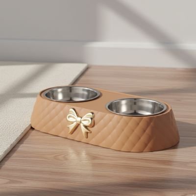 Gamelle chat Design Ergonomique marron dans un salon