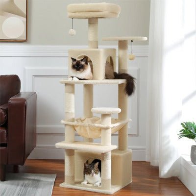 Arbre à chat | Multi - niveaux Confort™ - 2 chats dans un salon, sur l'arbre