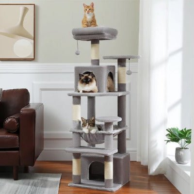 Arbre à chat | Multi - niveaux Confort™ - 3 chats chacun dans sa bulle sur l'arbre