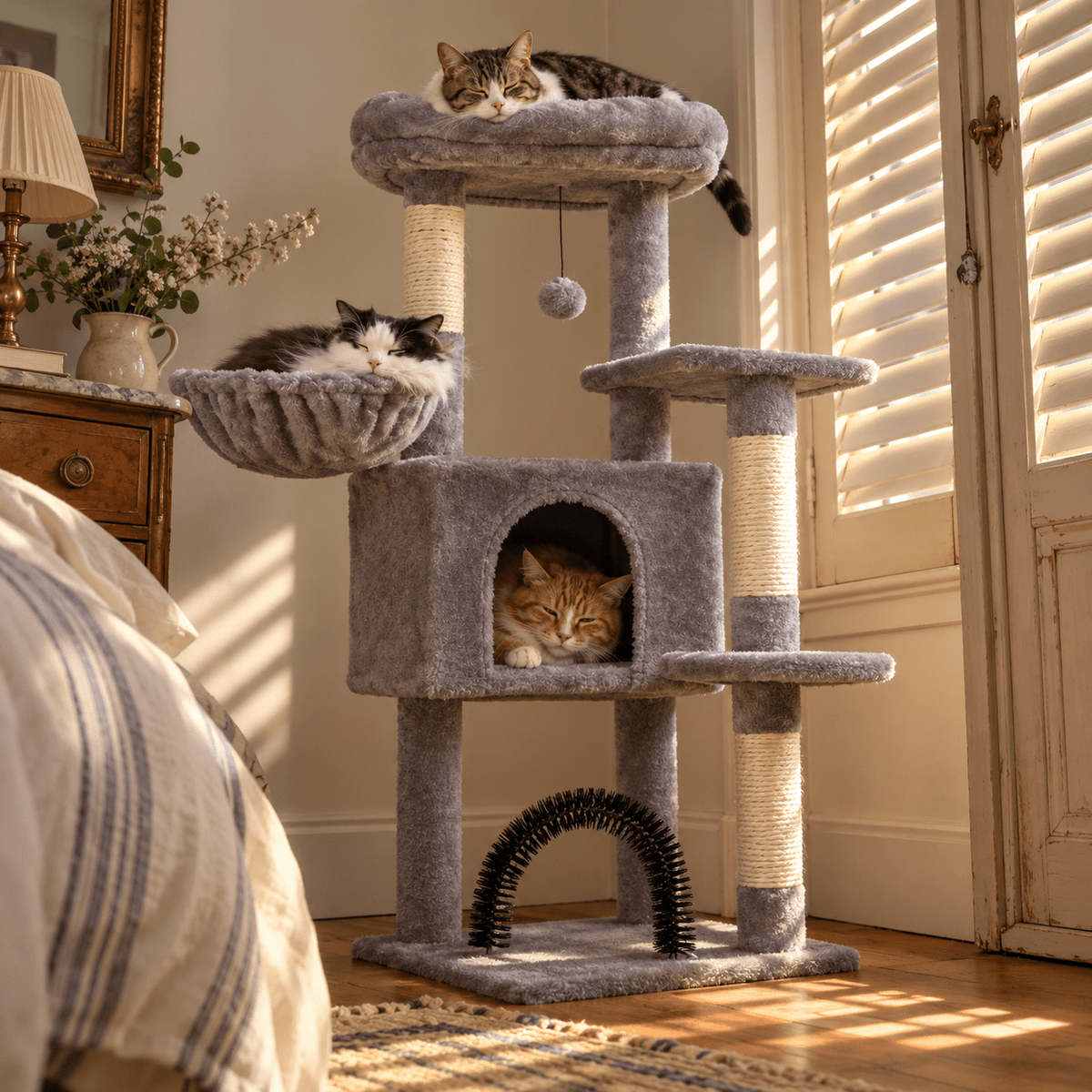 Arbre à chat Robuste Félin™ - Base large et poteaux épais, sans fixation murale - Univers Chat Nature