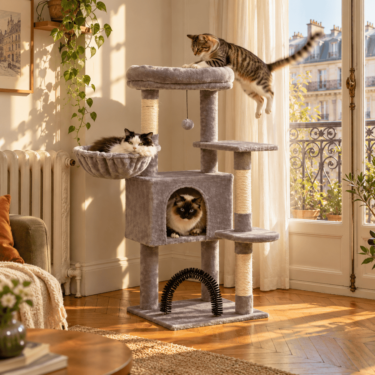 Arbre à chat Robuste Félin™ - Base large et poteaux épais, sans fixation murale - Univers Chat Nature