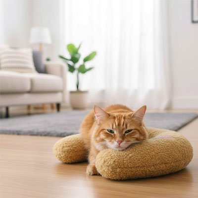 Coussin chat avec son Duvoria™ design incurvé qui épouse naturellement la morphologie du chat pour un confort optimal