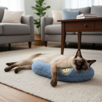 Coussin chat Calinotte™ avec sa matière douce au toucher encourageant l'animal à adopter naturellement ce couchage comme lieu de repos privilégié
