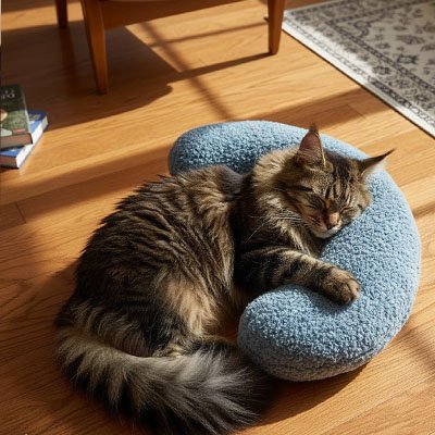Coussin chat Calinotte™ avec son revêtement en textile doux type peluche procurant une surface moelleuse et chaleureuse que les félins adorent