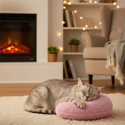 Coussin chat Calinotte™  épousant parfaitement la morphologie du chat pour un confort optimal pendant le sommeil