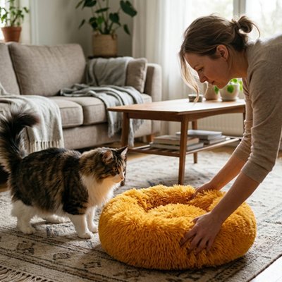 Coussin Chat Reposin™ procurant une sensation cocooning au chat dans sa maison