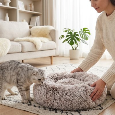 Coussin pour Chat Dormeau™ avec un fond antidérapant assurant une stabilité optimale sur tous types de sols