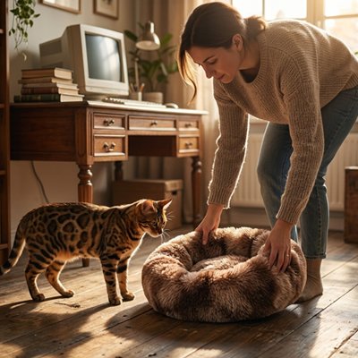 Coussin pour Chat Dormeau™, Rebords surélevés et rembourrés: permettent à l'animal d'y poser sa tête confortablement pour un repos optimal