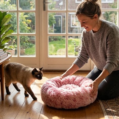 Coussin pour Chat Somnora™ avec une base antidérapante: maintient la stabilité sur différents types de sols