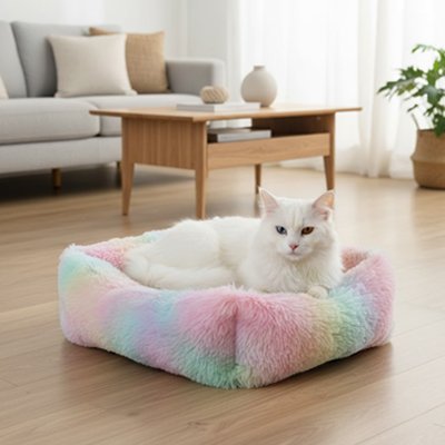 Coussins chat Reposelle™ avec unchat blanc observant calmement dans sa maison