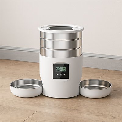 distributeur de croquettes pour chat autofresh blanc double bols