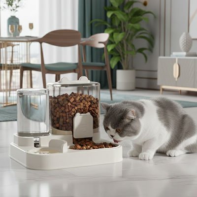 Distributeur eau croquette Chat - AquaCroq™ : Hydrate et Alimente 24/7 - Univers Chat Nature