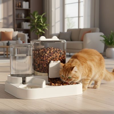 Distributeur eau croquette Chat - AquaCroq™ : Hydrate et Alimente 24/7 - Univers Chat Nature