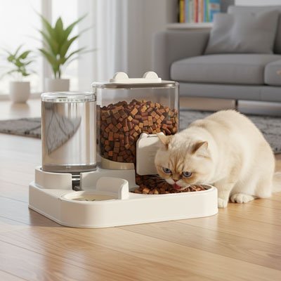 Distributeur eau croquette Chat - AquaCroq™ : Hydrate et Alimente 24/7 - Univers Chat Nature
