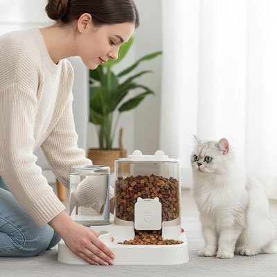 Distributeur eau croquette Chat - AquaCroq™ : Hydrate et Alimente 24/7 - Univers Chat Nature