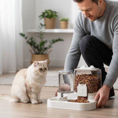 Distributeur eau croquette Chat - AquaCroq™ : Hydrate et Alimente 24/7 - Univers Chat Nature