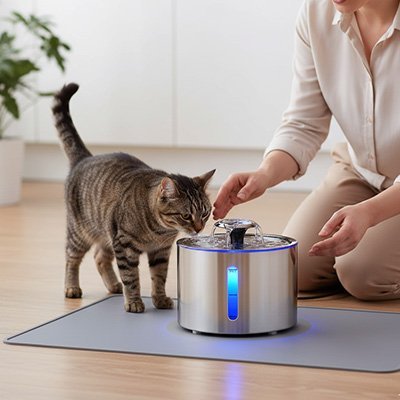 Fontaine à eau Chat | AquaFlor™ inox 304, silencieuse, previent l'acné - Univers Chat Nature