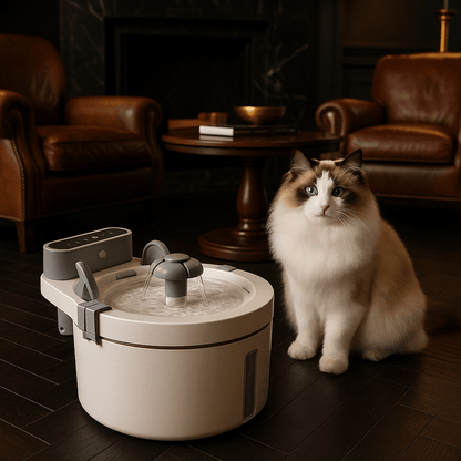 fontaine a eau chat avec capteur de mouvements distributeur eau fontaineaupur dans un salon