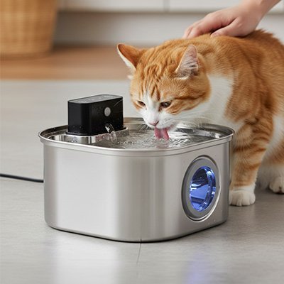 Fontaine à eau chat EauLysée™ : sans fil, silencieuse, 45 jours - Univers Chat Nature