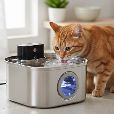 Fontaine à eau chat EauLysée™ : sans fil, silencieuse, 45 jours - Univers Chat Nature