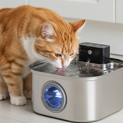 Fontaine à eau chat EauLysée™ : sans fil, silencieuse, 45 jours - Univers Chat Nature