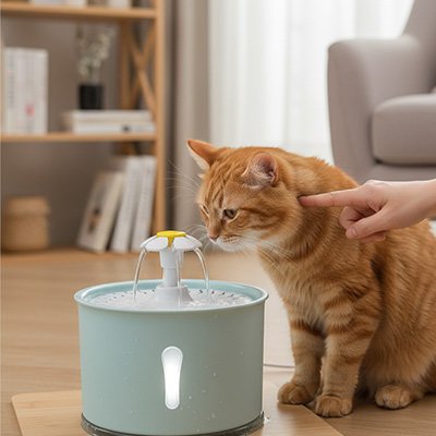 Fontaine a eau Chat LysAqua™, filtre remplaçable visible pour garantir une eau propre et fraîche en permanence