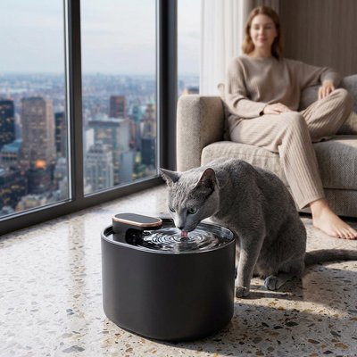Fontaine a eau Chat Purelia™ avec un dispositif de purification éliminant impuretés, poils et mauvais goûts pour une eau toujours propre