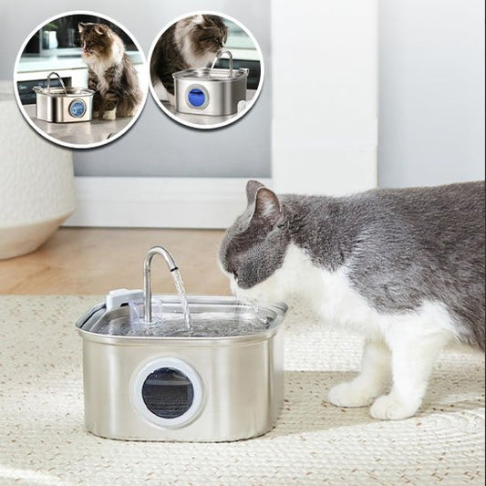 Fontaine a eau inox chat Clairéa™  avec fenêtre de contrôle du niveau d'eau: permet de vérifier rapidement la quantité d'eau restante