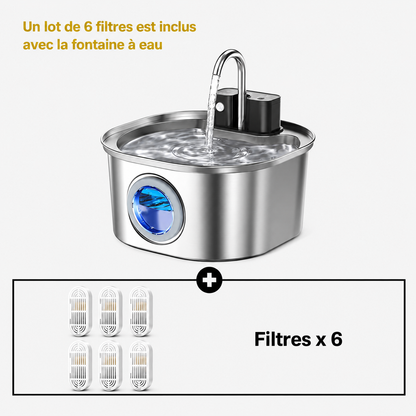 Fontaine à eau chat sans fil avec détecteur SerenAqua™ inox