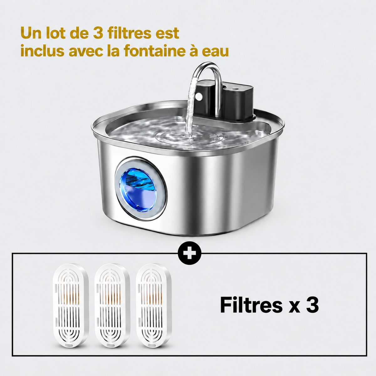Fontaine à eau chat sans fil avec détecteur SerenAqua™ inox