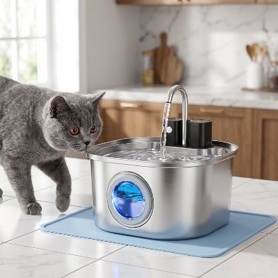 Fontaine à eau chat sans fil avec détecteur SerenAqua™ inox - Univers Chat Nature