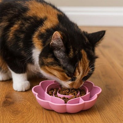 Gamelle Anti - Glouton pour Chat FeedSmart™  avec chat sur plancher- Univers Chat Nature