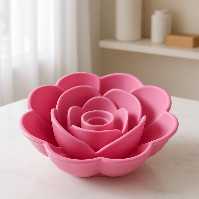 Gamelle Anti - Glouton pour Chat FeedSmart™  rose  dans une cuisique- Univers Chat Nature