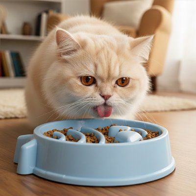 Gamelle chat anti glouton Labyrinthe Fish™ un chaton mange dans ce bol - Univers Chat Nature