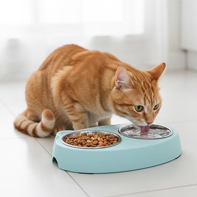 Gamelle Chat | Bol design™ - Univers Chat Nature, chat boit sur une des gamelles
