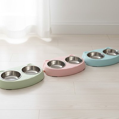 Gamelle Chat | Bol design™ - Univers Chat Nature, trois gamelle, verte, rose et bleue