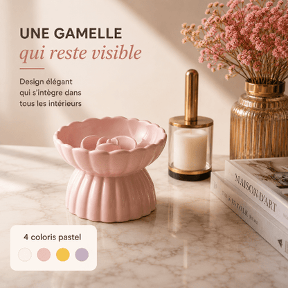 RoséFélin™ : gamelle anti - glouton chat céramique design, surélevée, protectrice et belle à regarder - Univers Chat Nature