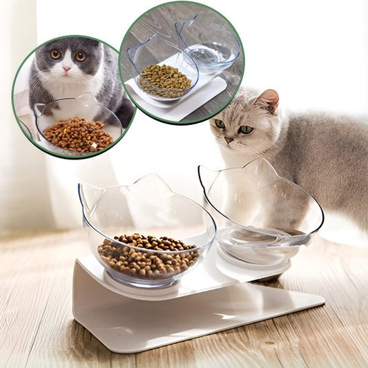 Gamelle pour chat bel design avec un chat à coté