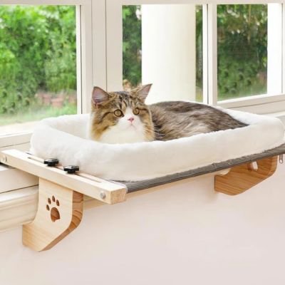 Hamac pour Chat fenetre AéroCocon™ avec support en bois naturel assurant robustesse et esthétique ch