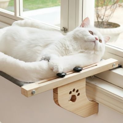 Hamac pour Chat fenetre AéroCocon™ avec un chat dans un positionnement stratégique offrant une vue panoramique stimulant son instinct naturel