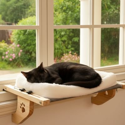 Hamac pour Chat fenetre AéroCocon™ conçu avec un système de montage spécifique permettant une installation stable