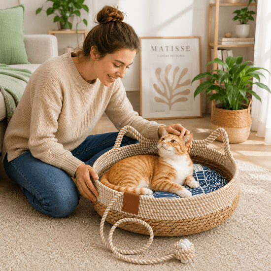 Panier en osier pour chat Ronroline™ : corde coton naturelle - Univers Chat Nature