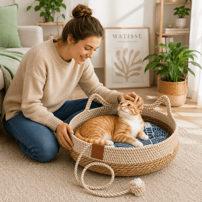 Panier en osier pour chat Ronroline™ : corde coton naturelle - Univers Chat Nature