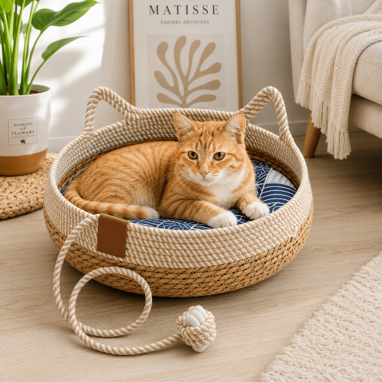 Panier en osier pour chat Ronroline™ : corde coton naturelle - Univers Chat Nature