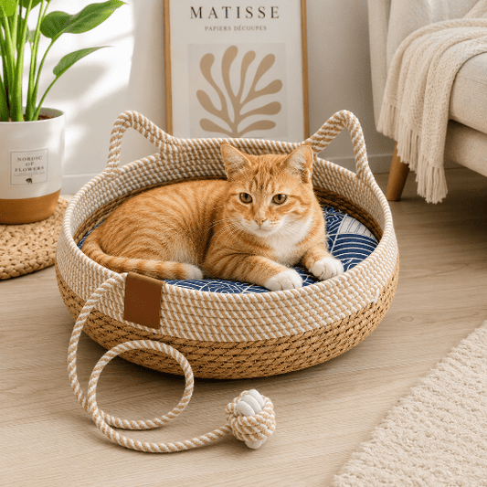 Panier en osier pour chat Ronroline™ : corde coton naturelle - Univers Chat Nature